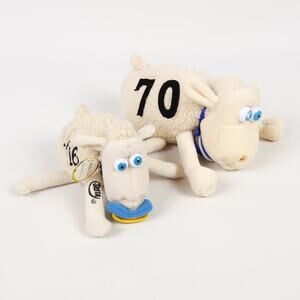 Pair of Serta Out Of Work Sheep Novelty Small Plush Toys Vintage 2000